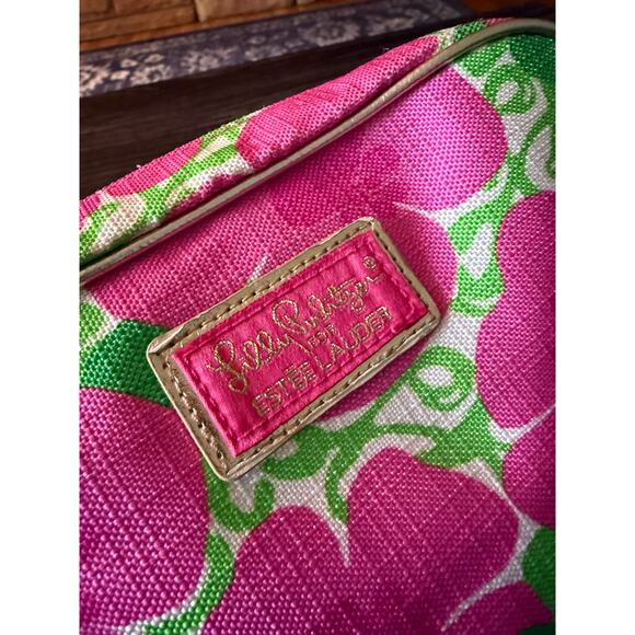 6/$25 Lilly Pulitzer for Estée Lauder Pink and Green Floral Cosmetic Makeup Bag - Picture 5 of 10